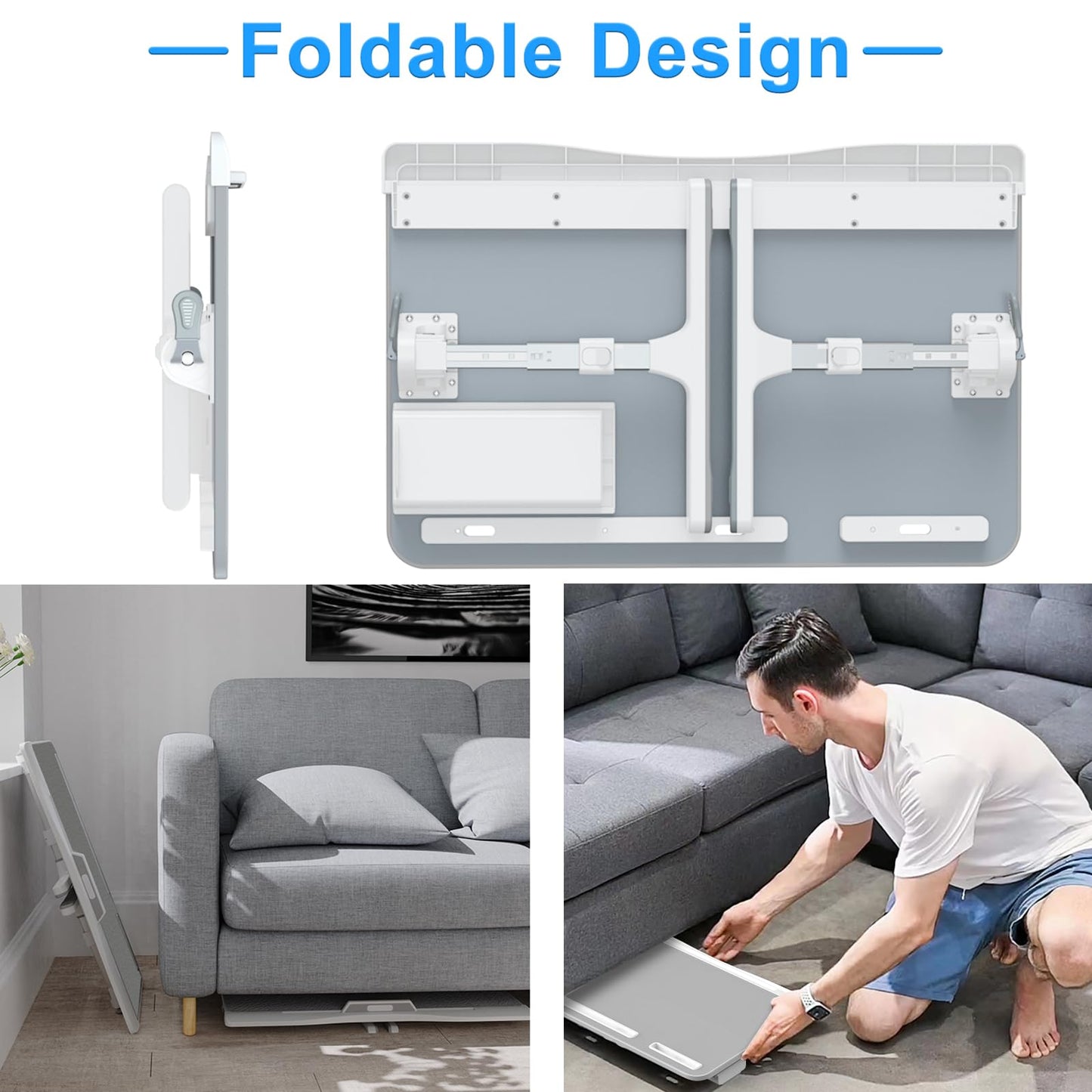 HETTHI Laptop Desk for Bed, Adjustable Bed Table with Leather Desktop, Foldable X-Large Laptop Bed Trays with Drawer for Bed Couch Floor Writing Working Reading Eating Painting (Gray, 23.6"×15.7")