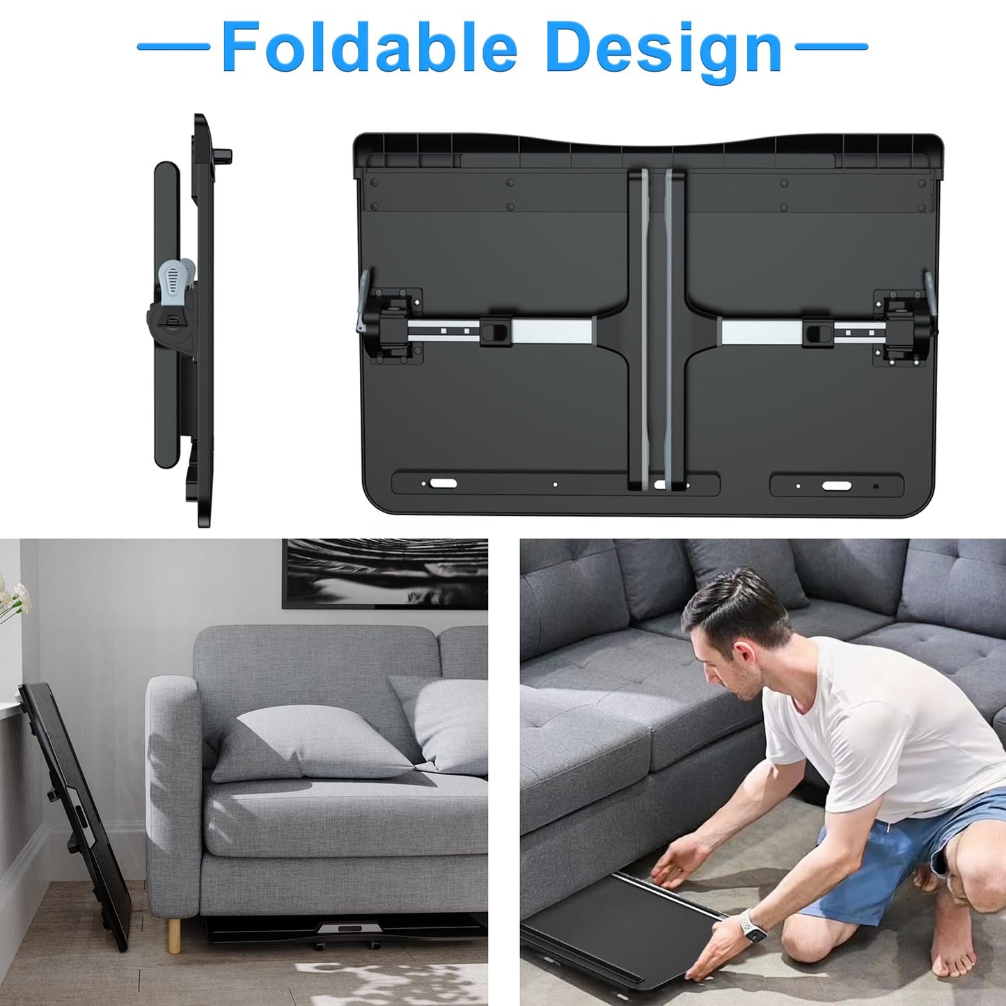 HETTHI Laptop Stand for Bed, Adjustable Leather Bed Desk with Foldable Legs, X-Large Laptop Bed Table Tray with Drawer for Bed Couch Floor Writing Working Reading Eating Painting (Black, 23.6"×15.7")