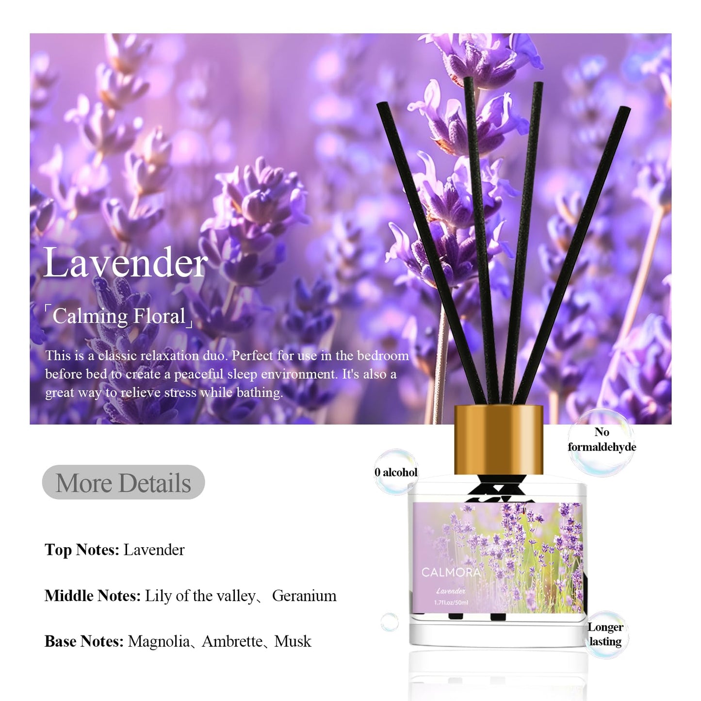 CALMORA Reed Diffuser Gift Set of 3, 50ml Home Fragrance Diffuser with 15 Reeds Sticks | Flameless Lily & Jasmine/Lavender/Fresh Linen Scented Oil for Women, Mom, Housewarming