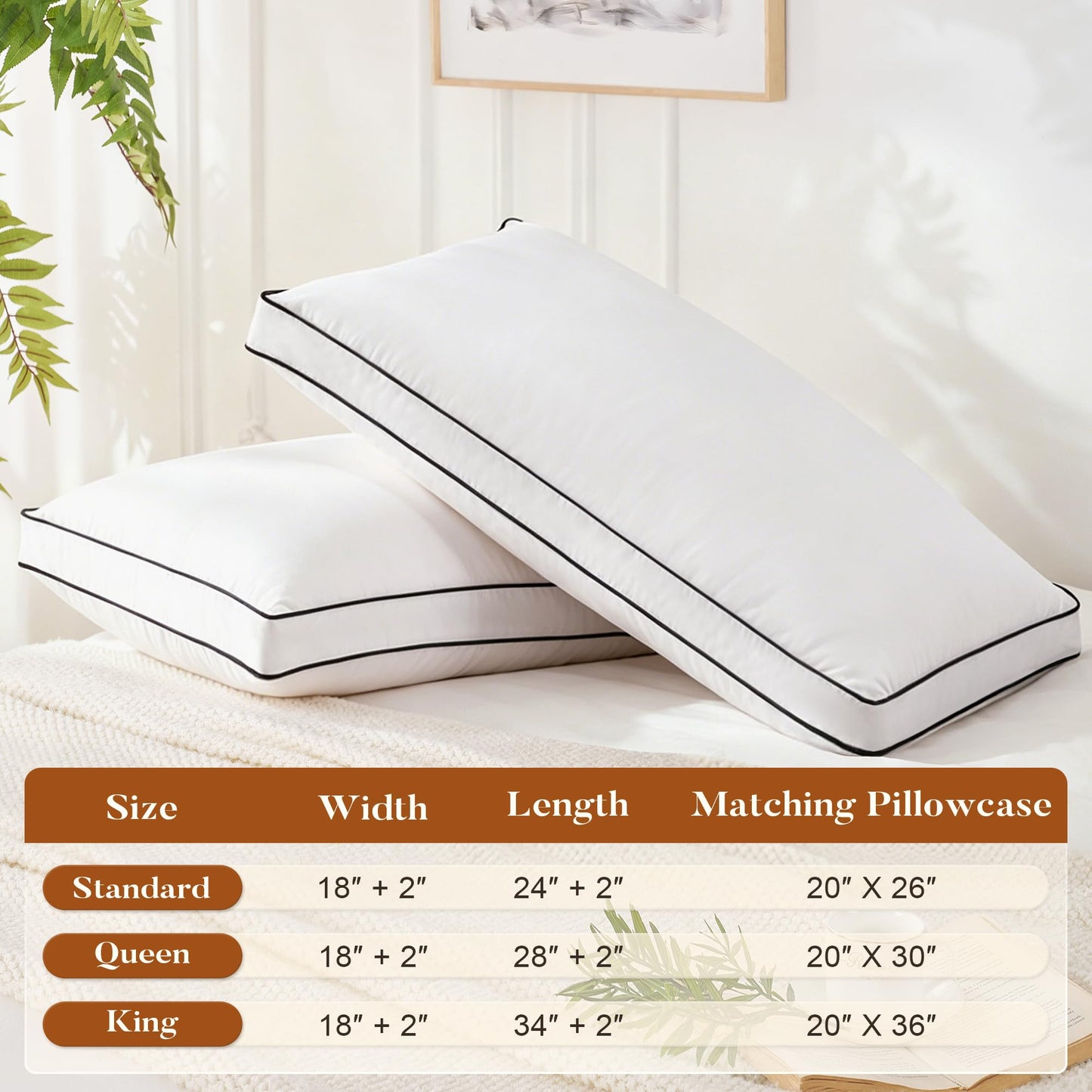 Mosluna Feather Down Pillows Queen Size Set of 2, Hotel Collection Bed Pillows 2 Pack, Medium Firm Pillow for Side, Back or Stomach Sleepers, Downproof, Gusset Design 20x30 in.