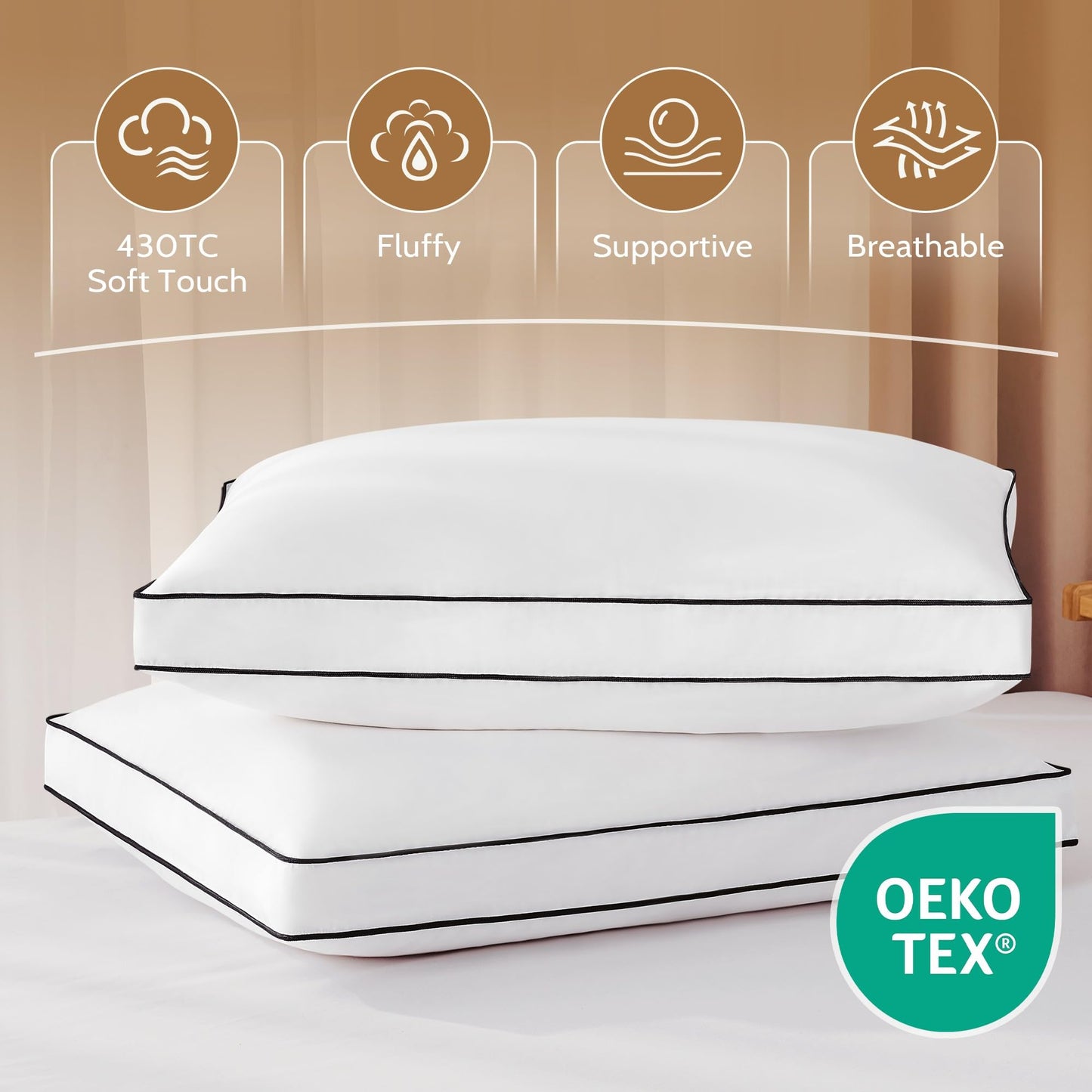 DOWNSTORIA Goose Feather Down Queen Bed Pillows 2 Pack, Luxury Hotel Collection Pillows Set of 2 with Gusset, Down Surrounded Pillow for Side and Back Sleepers, Gusseted Fluffy Pillows 20x30 in.