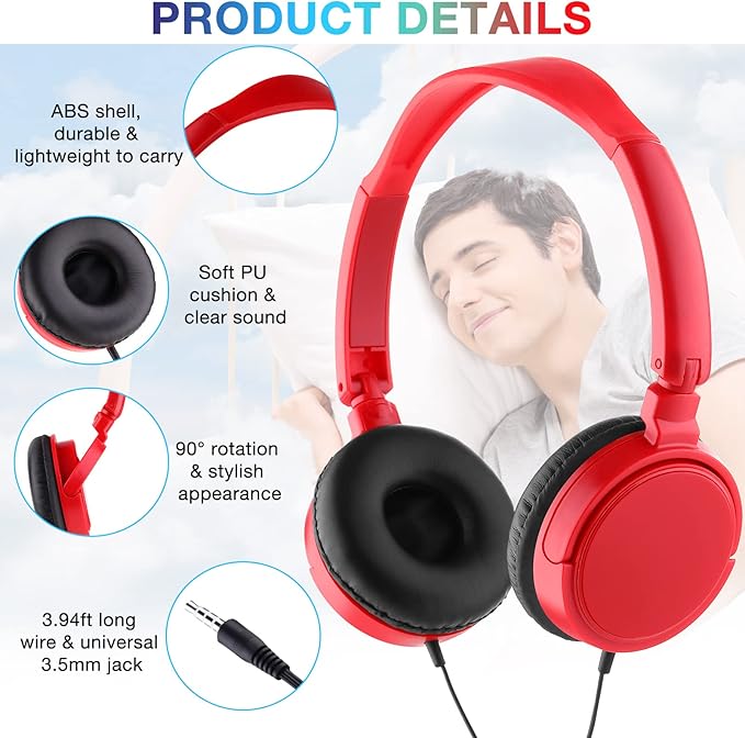 Yunsailing 6 Pack Classroom Headphones Bulk Student Wired Class Headphones Set for School with Individually Wrapped Adjustable Over Ear Head Earbuds (Multicolor)