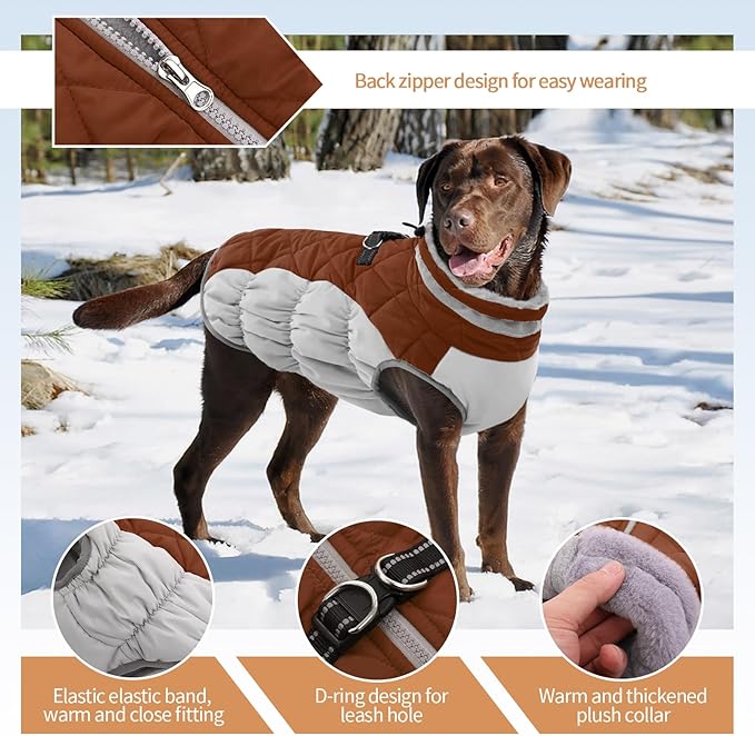 OUOBOB Small Dog Coat,Dog Jackets for Small Dogs,Warm Winter Jacket, Puppy Coat with Harness Built in,Waterproof Dogs Jacket,Puppy Cold Weather Coats,Winter Clothes Snowsuit Shih Tzu Bichon,Brown