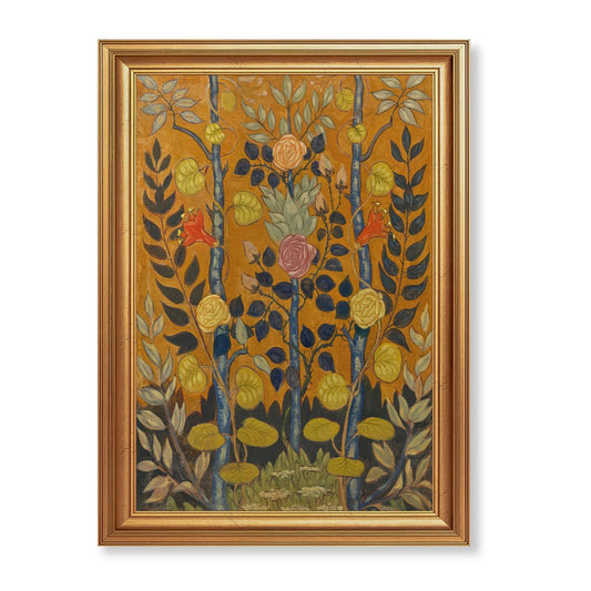 EJPFOGV Art Nouveau Botanical Framed Wall Art on Orange Background 16x24 in