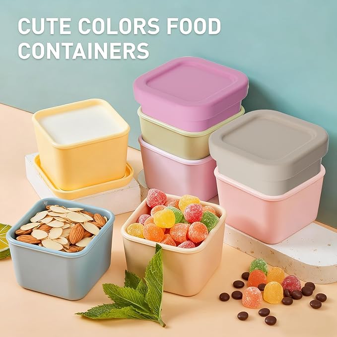 Dobyusf 8-Piece Pure Silicone Food Container Set - Stackable 100ml Storage Boxes, Microwave & Dishwasher Safe, Temperature Resistant (-40°C to 230°C), BPA-Free Food Storage for Salads, Dips, Snacks