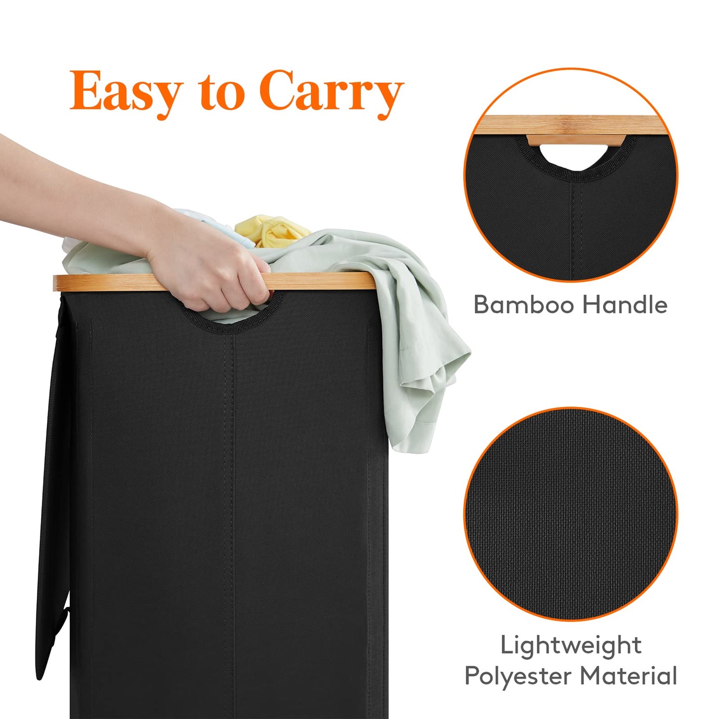 Lifewit 100L Laundry Basket with Lid, Clothes Hampers for Laundry with Bamboo Handles and 1 Removable Bag, Large Foldable Laundry Hamper for Bedroom, Bathroom, Dorm, Laundry Room, Black