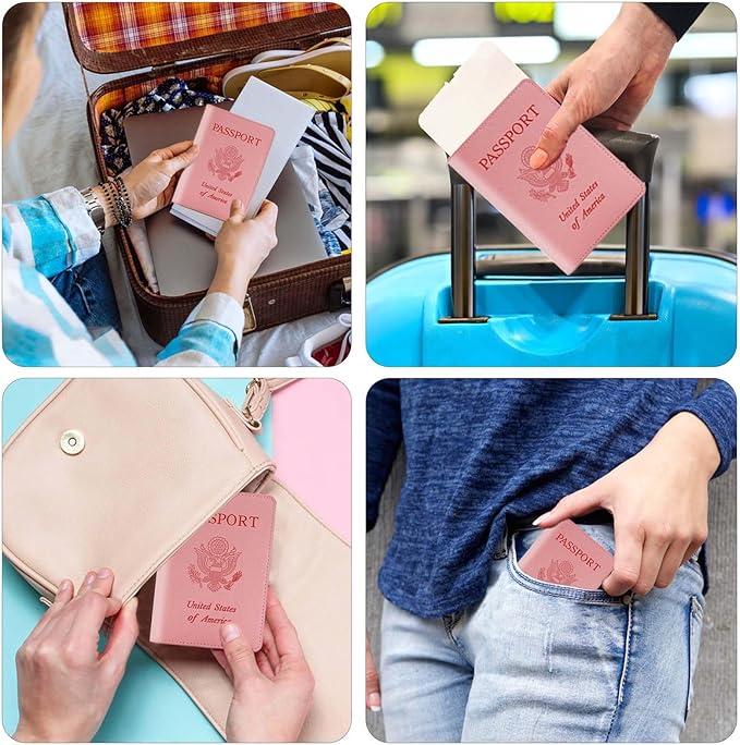 Cnycmy Passport Holder for Travel–Slim Travel Organizer for Passport, RFID Blocking,Boarding Pass, Credit Cards | Vegan Leather & Anti-Theft Design (Pink5)