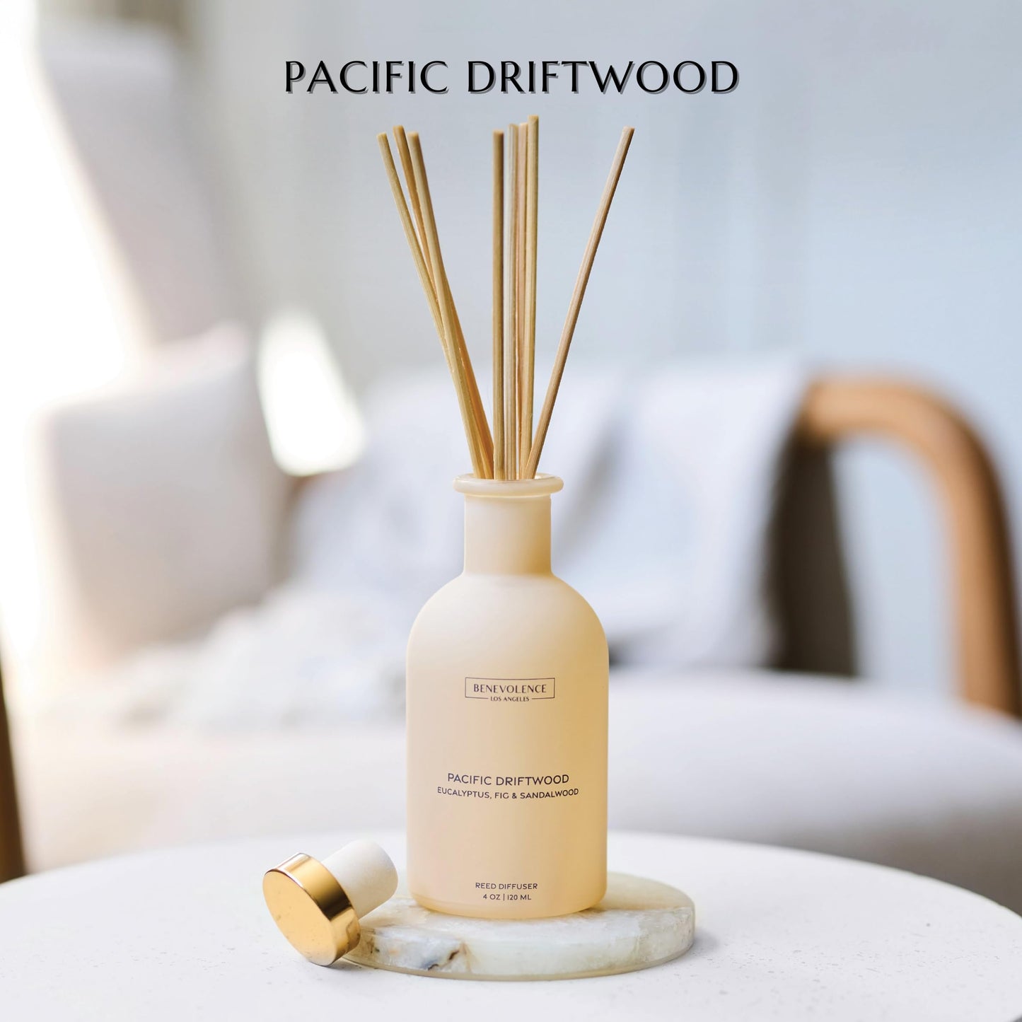 Benevolence LA Reed Diffuser for Home | Eucalyptus, Fig & Sandalwood | Elegant Home & Bathroom Decor | Fragrance Diffuser with Sticks for Bathroom - Malibu Sands Collection