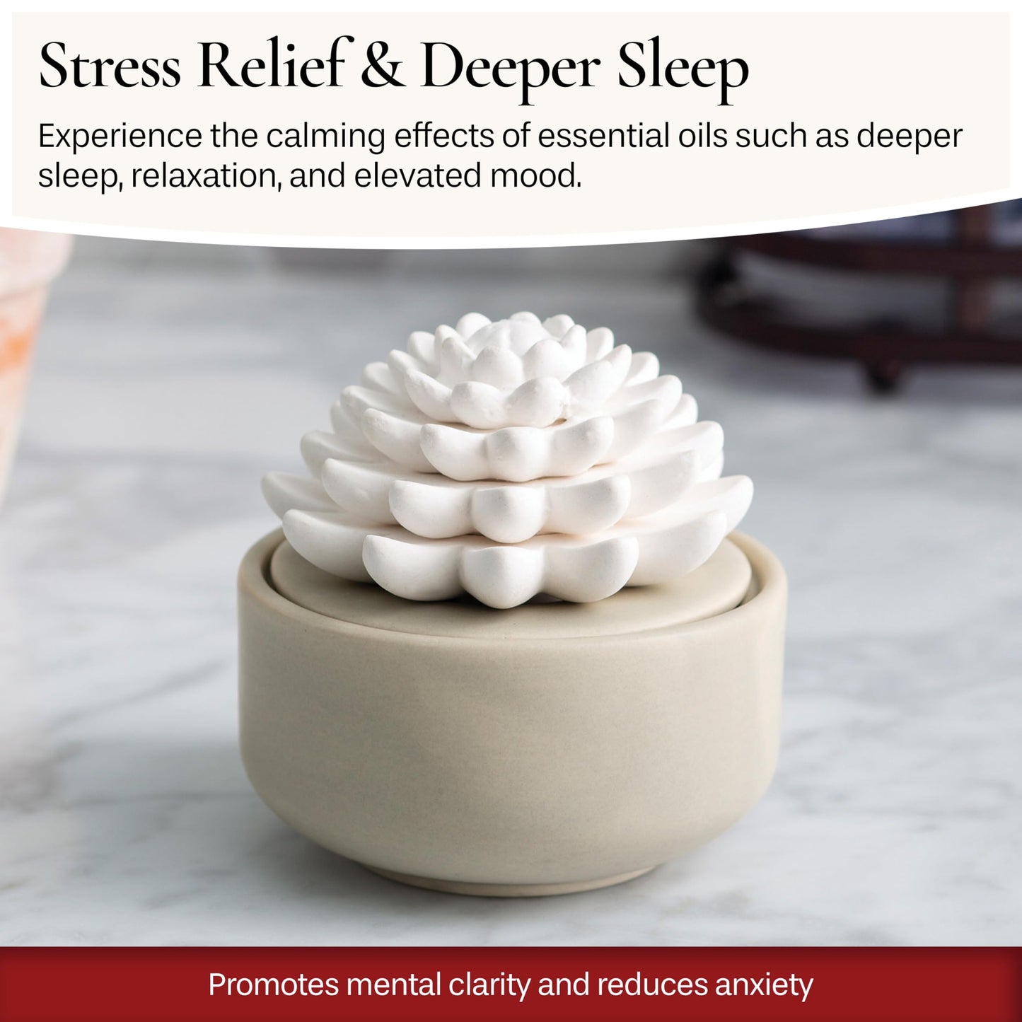 Airomé White Succulent, Porcelain Passive Essential Oil Diffuser (with 15ml Peppermint Essential Oil) – Non-Electric, Battery-Free, Improves Sleep, and Relieves Stress