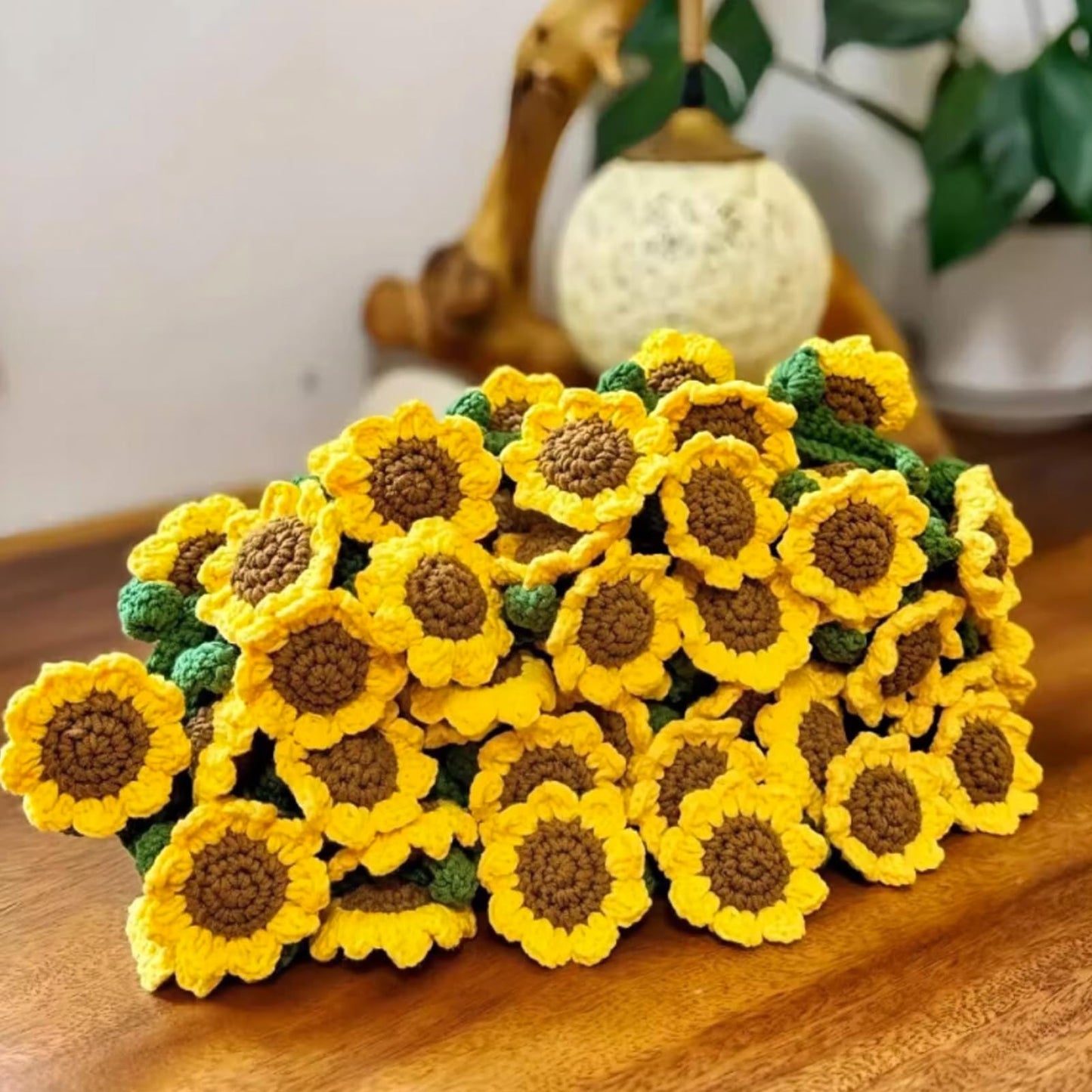 Sunflower Crochet Flower Bouquet Blanket, Handmade Knitted Round Throw Blanket, Cute Unique Birthday Gifts for Women Her Girlfriend Wife Mom Mother’s Day Christmas Valentine Anniversary, 51 IN