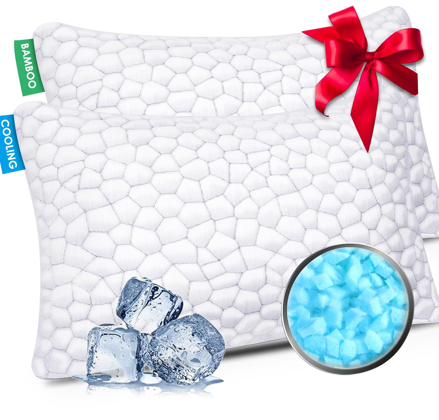 SUPA MODERN Cooling Pillow Queen Size Set of 2, CertiPUR-US Shredded Memory Foam Pillows for Sleeping, Cool Bed Pillows for Hot Sleepers, Adjustable Firm Pillow for Side,Back,Stomach Sleepers