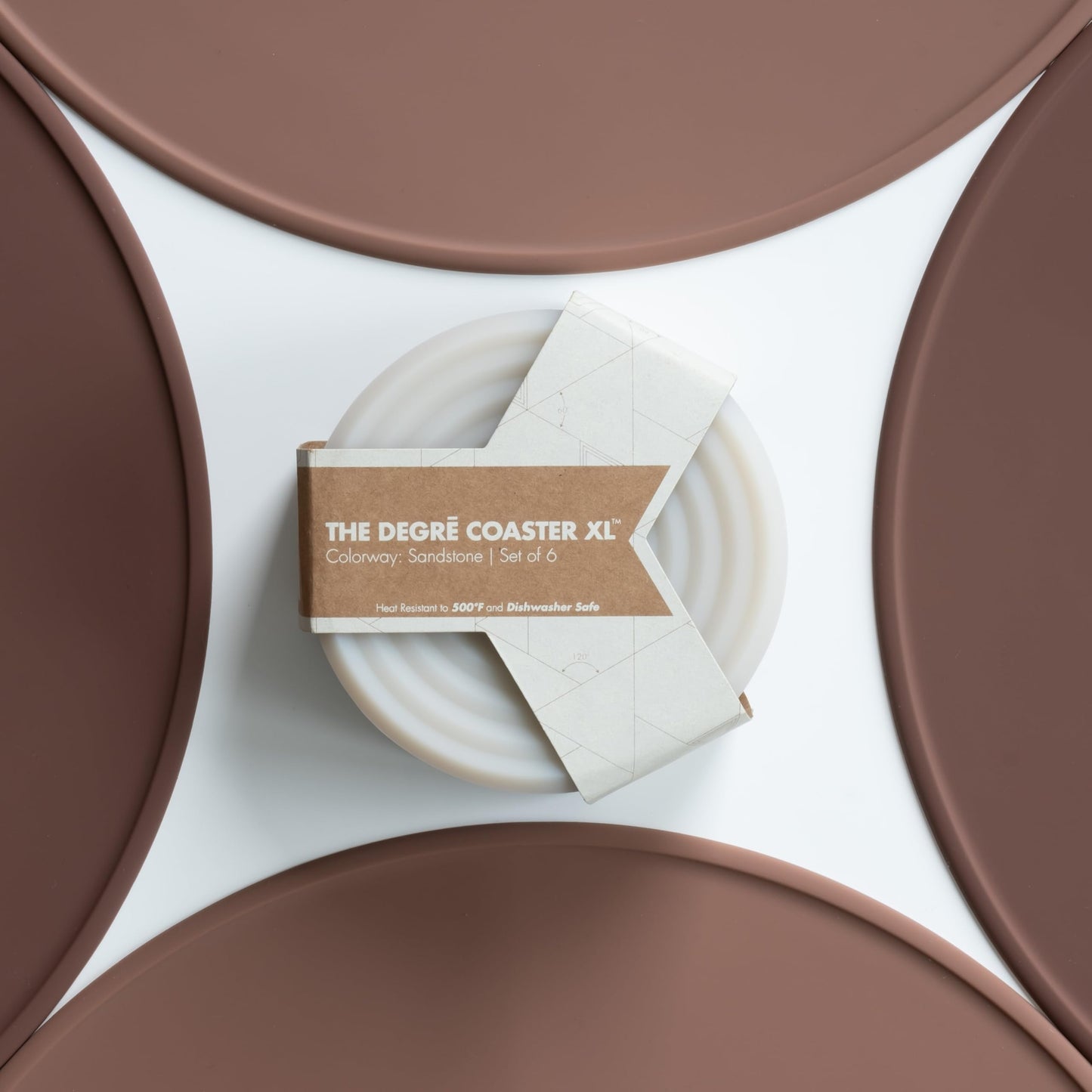LINE+ARC Extra Thick Silicone Coasters Waterproof Anti-Stain Heat-Safe Dishwasher-Safe Degrē Coasters XL (Set of 6 Sandstone) Outdoor Rubber Mid-Century Modern