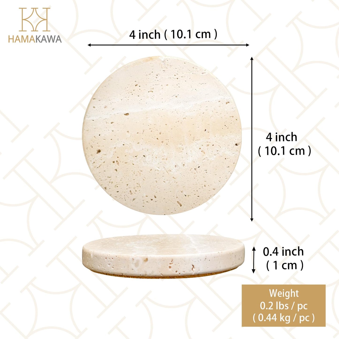 HAMAKAWA Turkish Natural Marble Coasters Set of 4, Round Travertine Coasters 4 inch, Beige Stone Drink Coaster for Home Decor, Coffee Table, Office