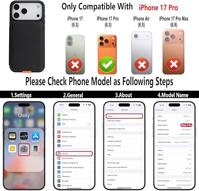 GUERNICA for iPhone 17 Pro (6.3") Case Wallet with Card Holder, RFID Blocking Leather Protection, Shockproof Women Men Phone Case for Apple 17 Pro, Black