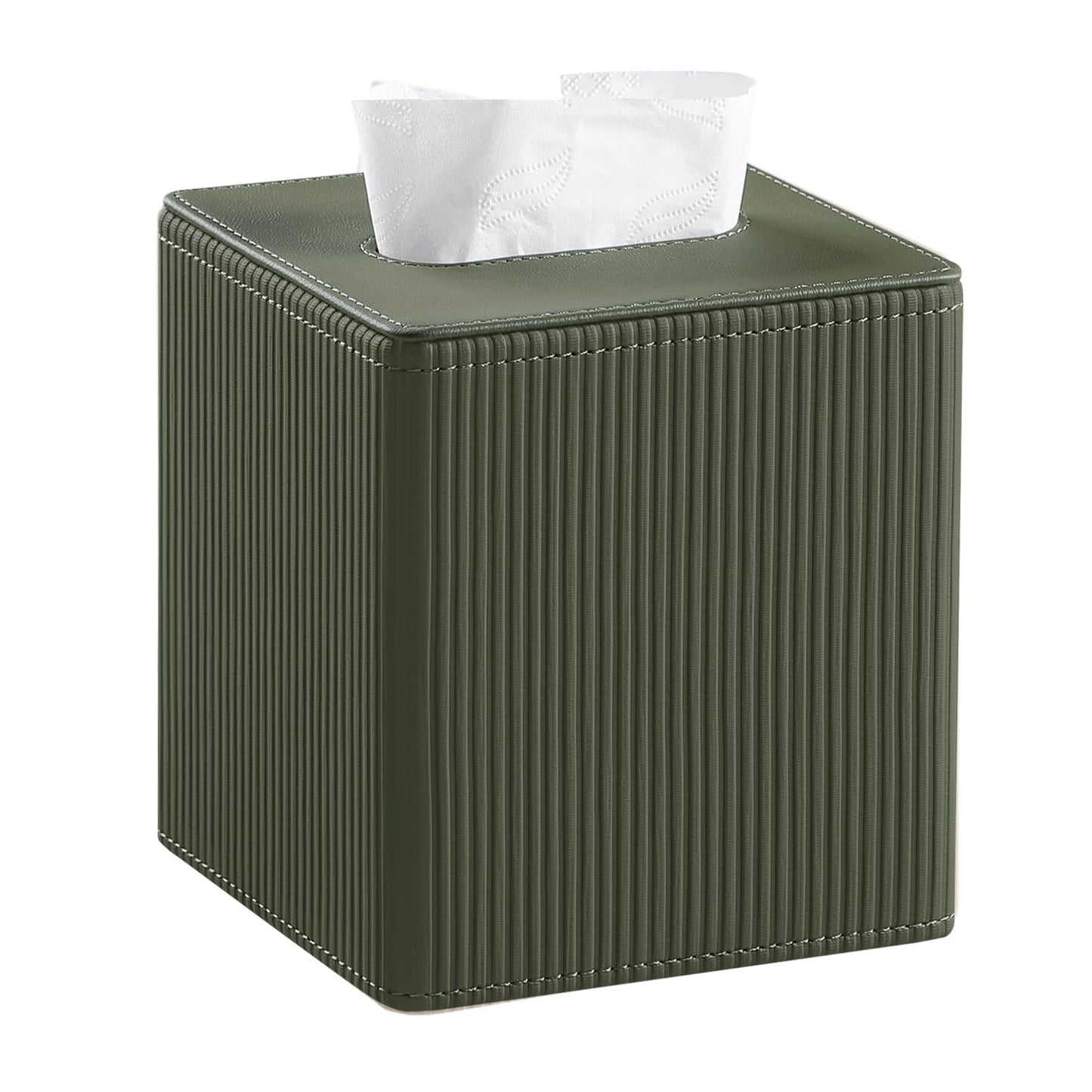 Cretkhp Tissue Box Cover Square with Magnetic Closure, PU Leather Tissue Box Holder for Bathroom NightStands Livingroom, Decorative Modern Square Tissue Holder (Green)
