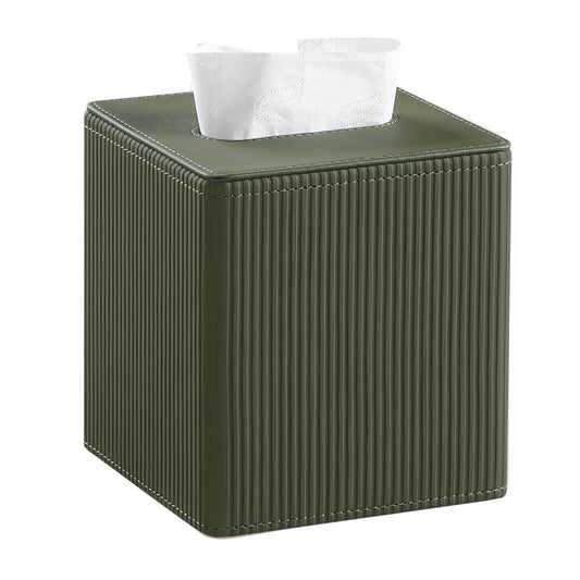 Cretkhp Tissue Box Cover Square with Magnetic Closure, PU Leather Tissue Box Holder for Bathroom NightStands Livingroom, Decorative Modern Square Tissue Holder (Green)