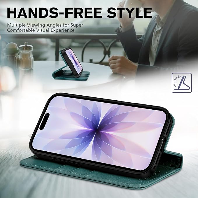 TUCCH Wallet Case for iPhone 17 (6.3-Inch) 2025, 3 Credit Card Slot | RFID Blocking | Stand | PU Leather | Shockproof TPU Interior Shell | Protective Flip Folio Cover | Teal Blue