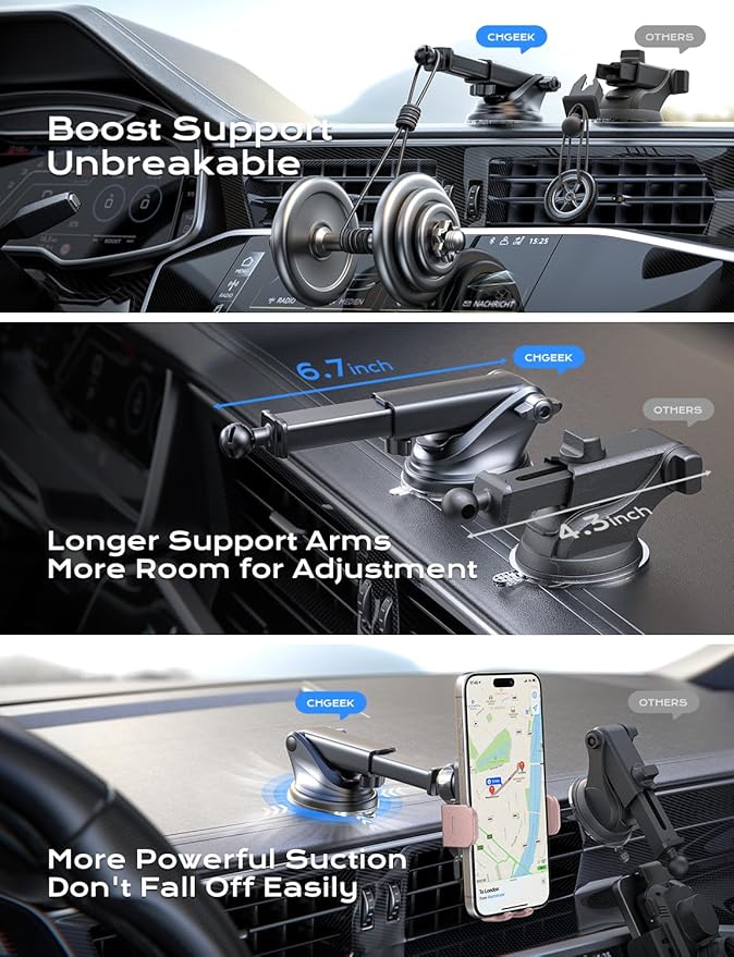 CHGeek Wireless Car Charger, 15W Fast Charging Auto Clamping Car Charger Phone Mount Phone Holder fit for iPhone 15 14 13 12 11 Pro Max Xs, Samsung Galaxy S25 Ultra S24 S23 S22, S21, S20, Pink