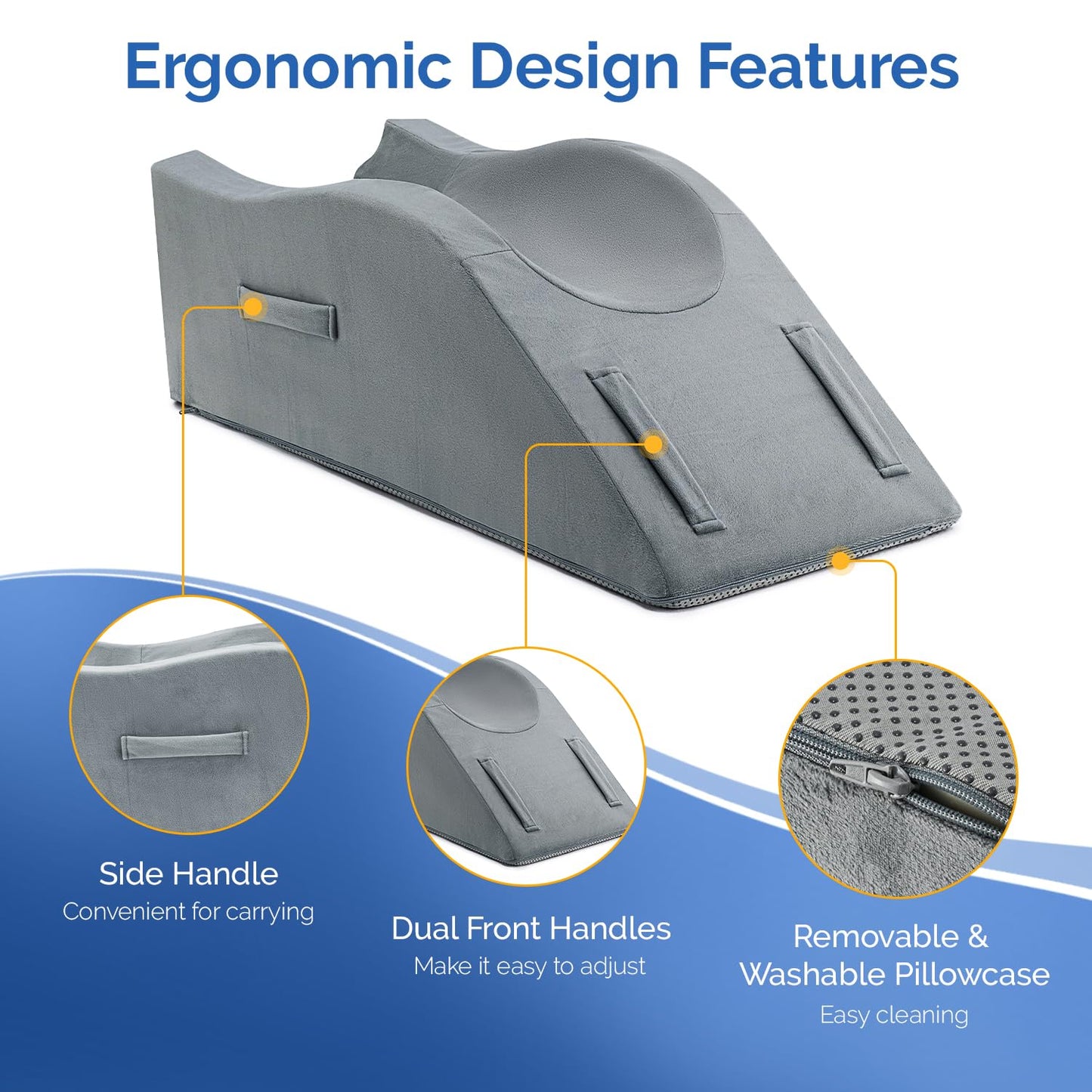 Dreamer Car Leg Elevation Pillow for After Surgery, Injury, or Rest, Ankle Fixation Leg Pillow, Supportive Memory Foam Wedge Pillow for Legs Pain Relief with Anti-Slip Base & 3 Handles
