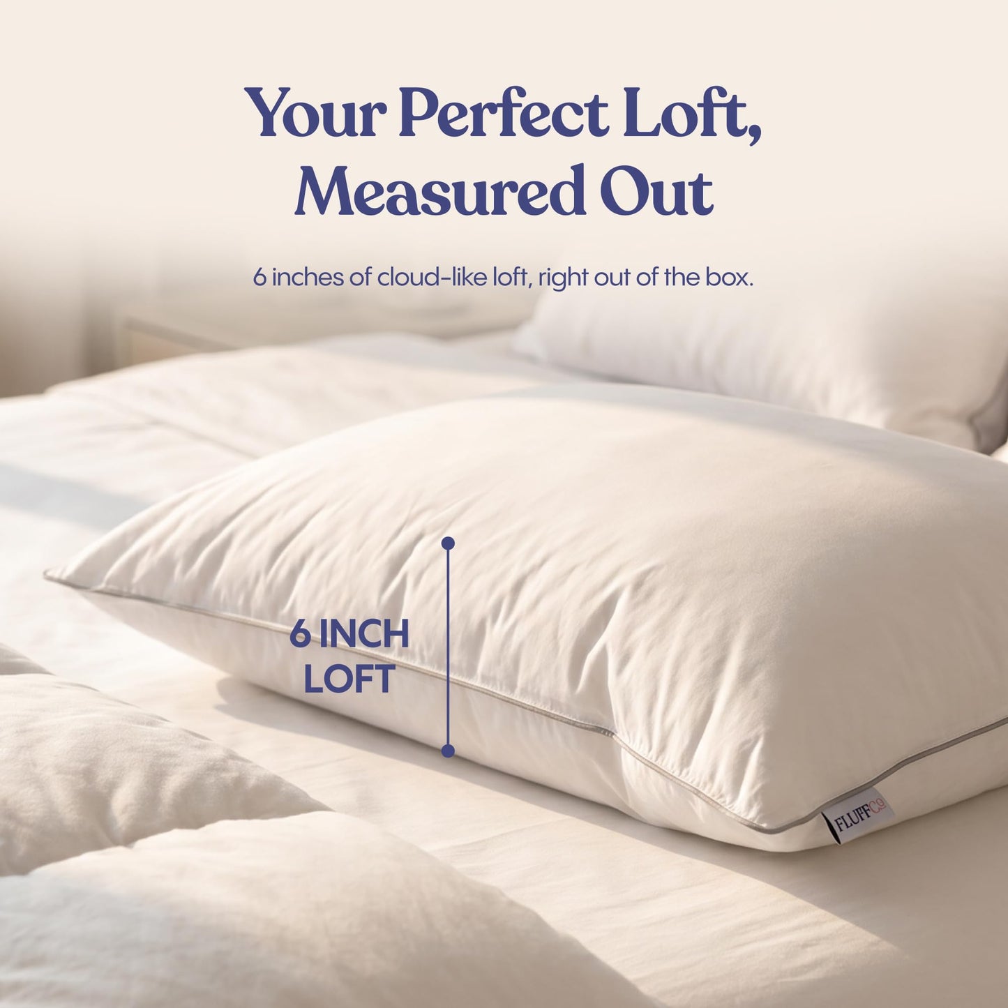 FluffCo Zen Fluff™ Down King Size Bed Pillow for Sleeping - 600 Fill Power White Duck Down - 300 TC Cotton Shell - Comfortable Pillows for Side, Back, and Stomach Sleepers - 20" x 36", 1-Pack, Soft
