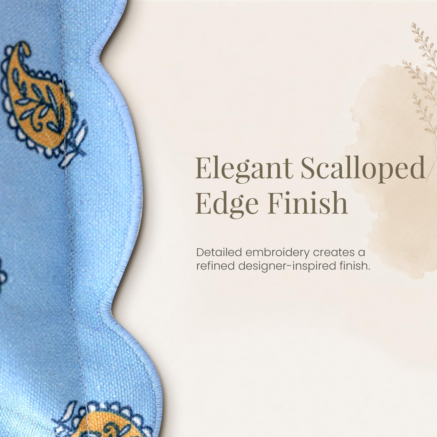 DrapePalette - Scalloped Throw Pillow Covers with Block Print Floral Patterns and Hidden Zipper - Blue Paisley, 20 x 20 Inches Pack of 1 - Soft Indoor Pillow Case for Livingroom, Bedroom, or Lounge