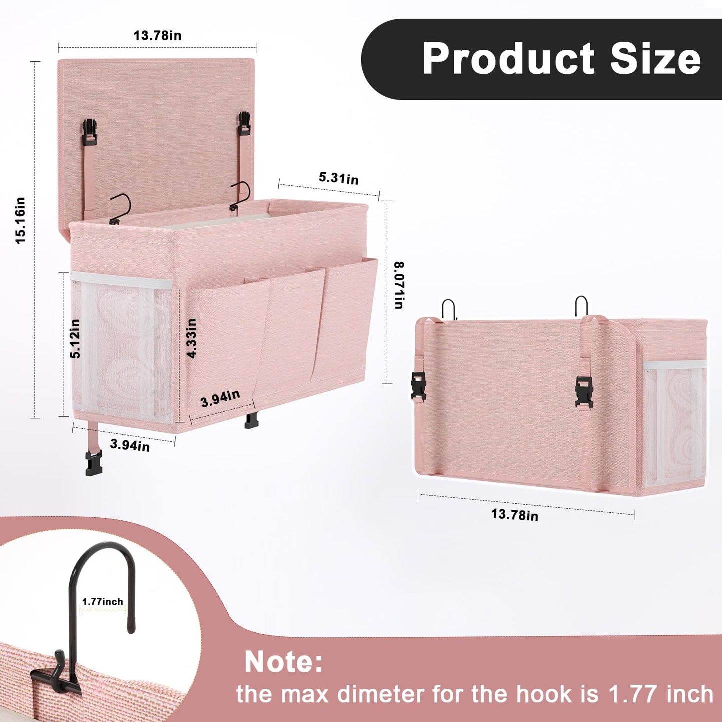 Edudif Dual-purpose Bedside Caddy Bedside Organizer, Bed Caddy with 6 Pockets, Versatile Bedside Storage Solution Magazine Remotes holder, ideal for Home, Dorm, Hospital, Crib Bed