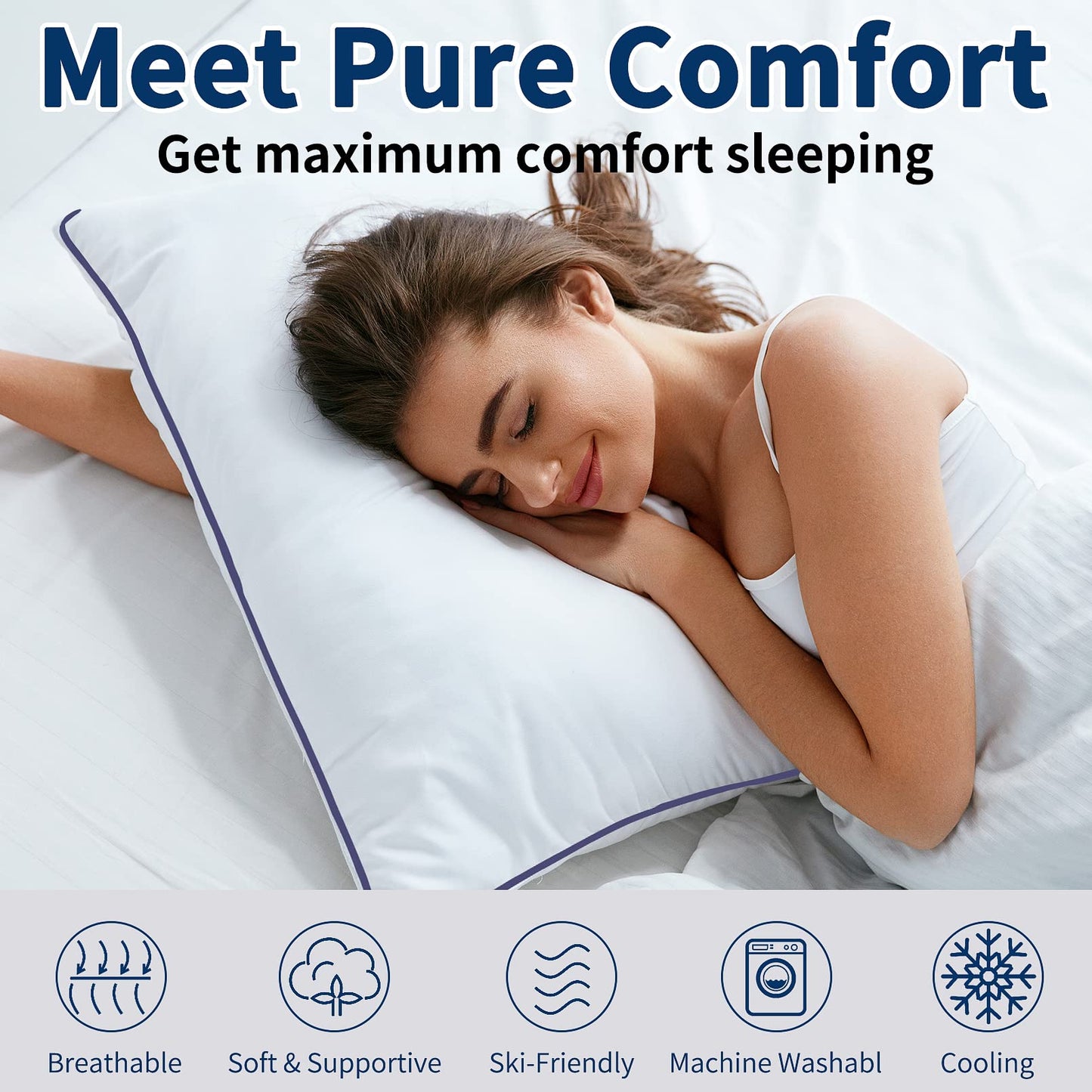 Opposy Bed Pillows for Sleeping Queen Size Set of 2- Cooling Pillows, Luxury Hotel Quality (Queen，White Pack of 2