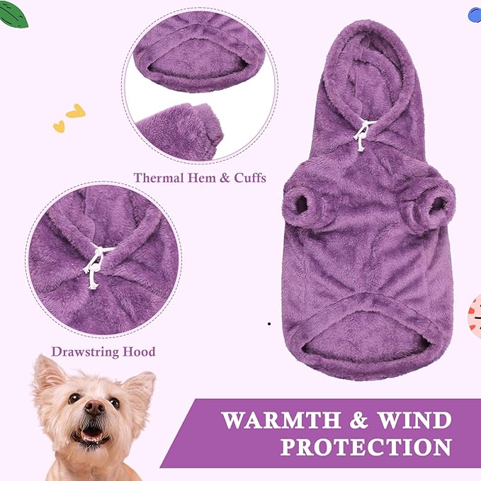 Dog Sweaters for Large Dogs,Dog Hoodie,Warm Fuzzy Fleece Sweatshirt with Hood & Pocket,Leash Hole,Cozy Cold Weather Pet Clothes Sweater Hoodie for Large Dogs(Purple,2XL)