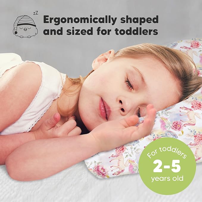 Toddler Pillow with Pillowcase - 13x18 My Little Dreamy Kids Travel Bed Pillows for Sleeping, Organic Cotton Small Pillowcase, Soft & Breathable, Machine Washable, Toddlers 2-5 Years Old (Fantasy)