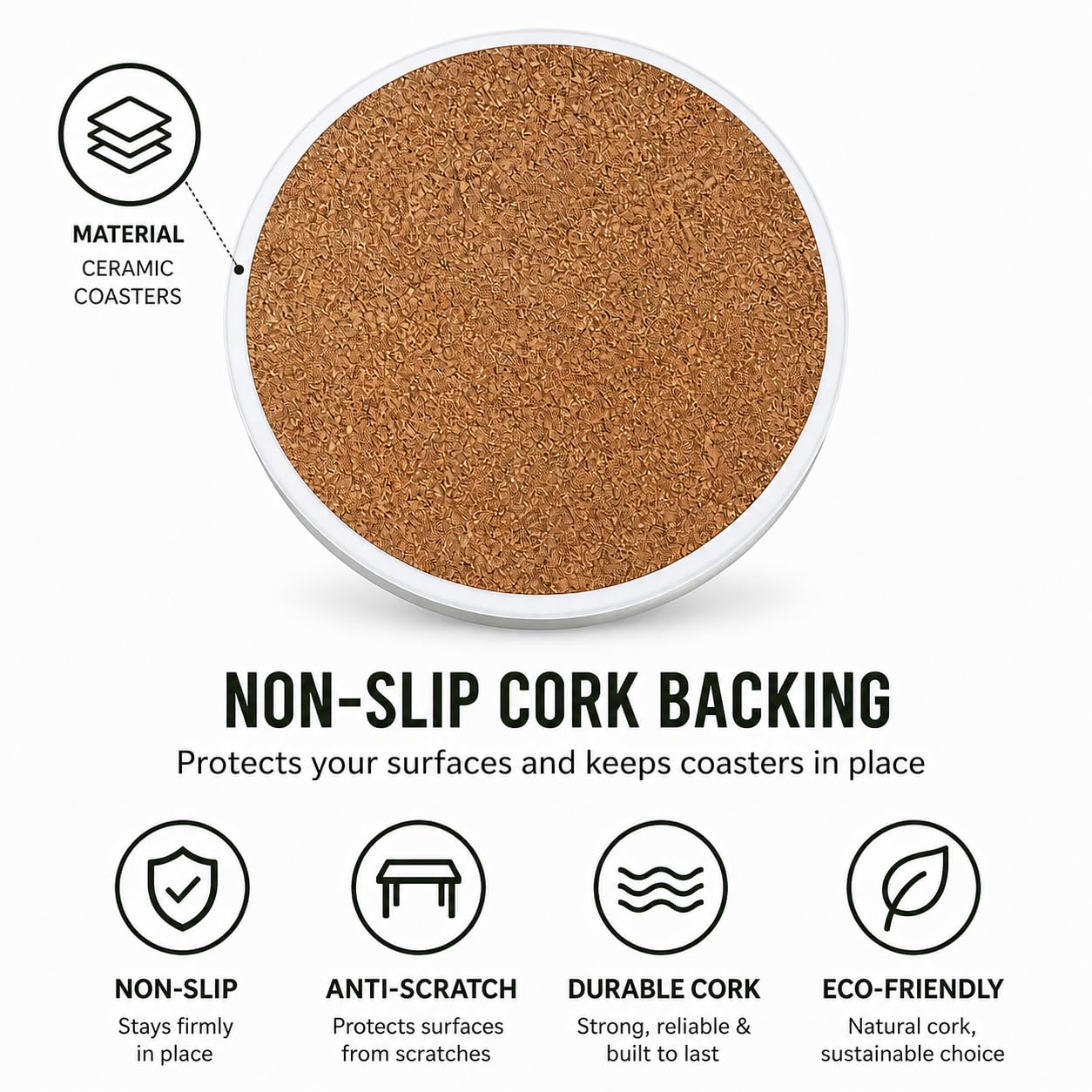 Mandala Ceramic Coasters Set of 6 with Holder – 4 Inch Absorbent Drink Coasters with Cork Backing