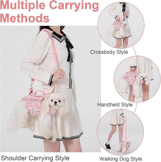 Wakytu Dog Lift Harness Dog Carrier Dog VES Harness Adjustable Dog Leash with Small Puppy Treat Bag（Pink,L）