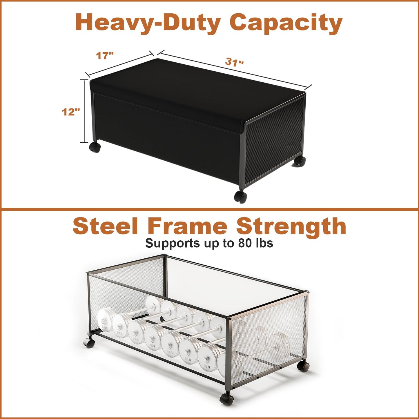 2 Pack Under the Bed Storage Containers,12 inch Height Under Bed Shoe Storage,31inch Long Underbed Storage with Wheels,Large Rolling under bed Clothes Storage Drawers with Lid for Dorm Tall,Black