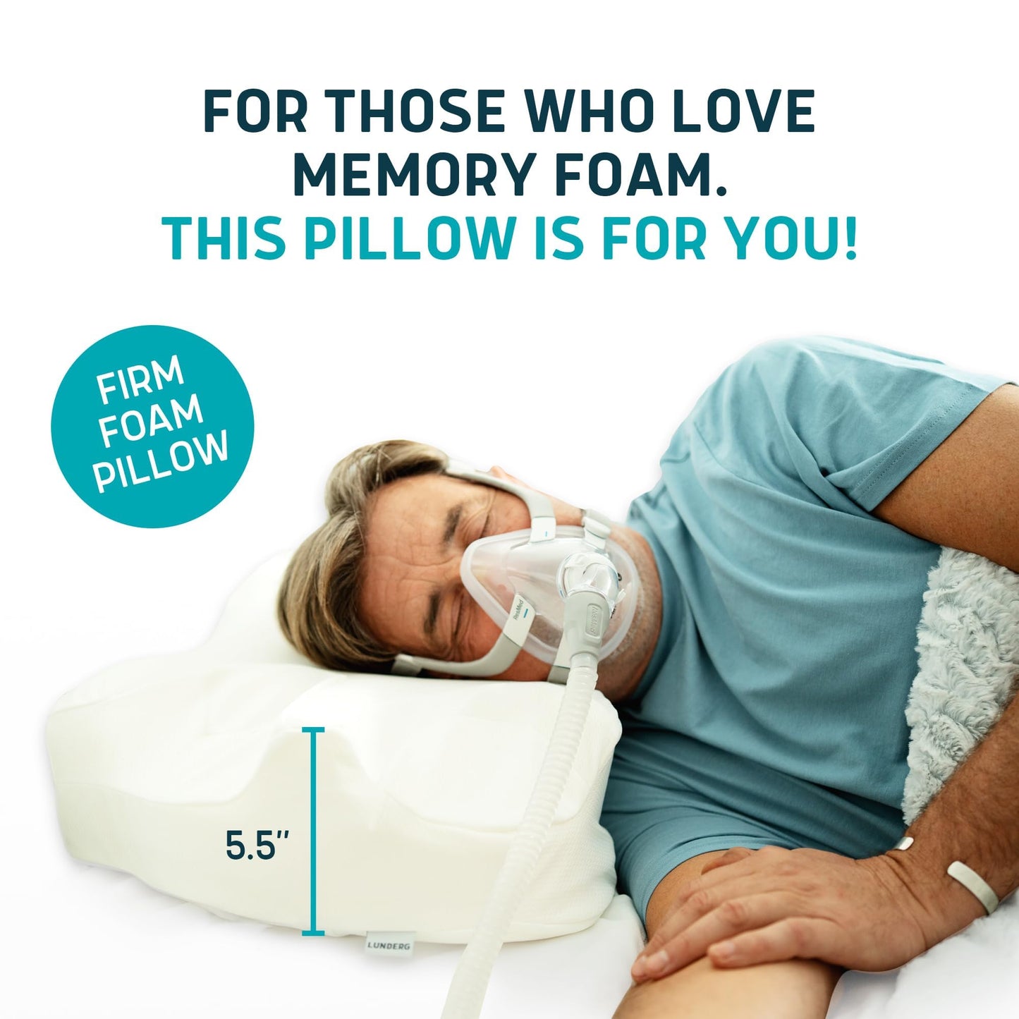Lunderg CPAP Pillow for Side & Back Sleepers - Memory Foam with Adjustable Height - 2 Pillowcases Included (Machine Washable) - Reduce Air Leaks & Mask Pressure for Better Sleep - Works with ALL Masks