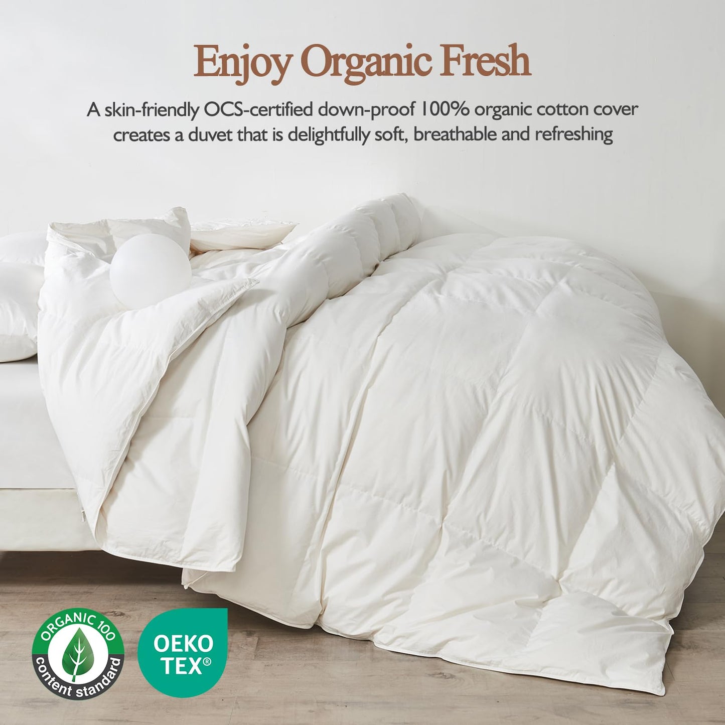 KUSNUG 100% Organic Cotton Feather & Down Fibers Comforter King Size, All-Season Hotel-Style Hypoallergenic Duvet Insert, Ivory White 106x90 Inch