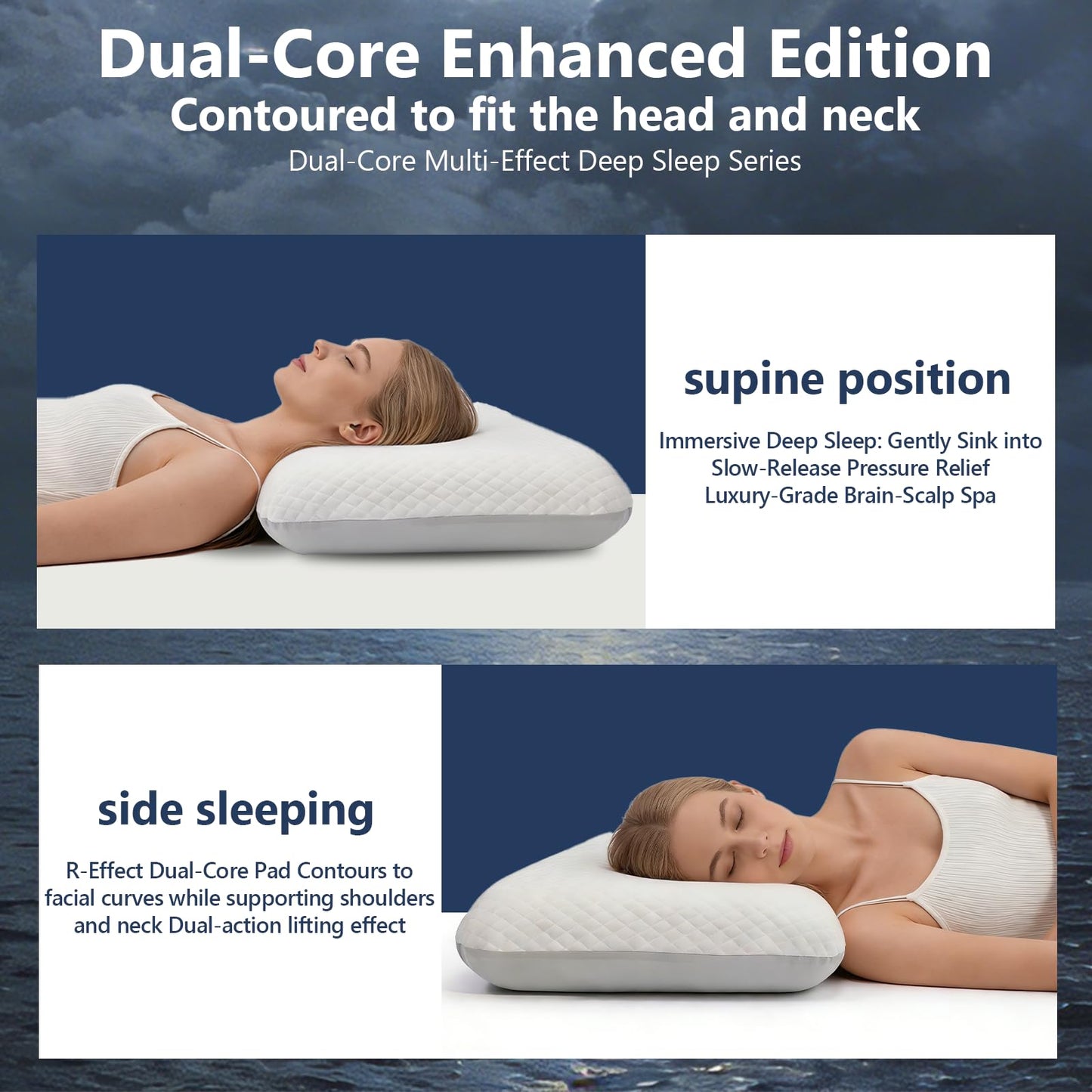Syekcl Memory Foam Pillow, Cooling Contour Bed Pillow for Sleeping, Medium Firm Neck & Shoulder Support, Double-Sided Design for All Seasons, Washable Cover (White Upgrade, 16 × 28 × 4 in)