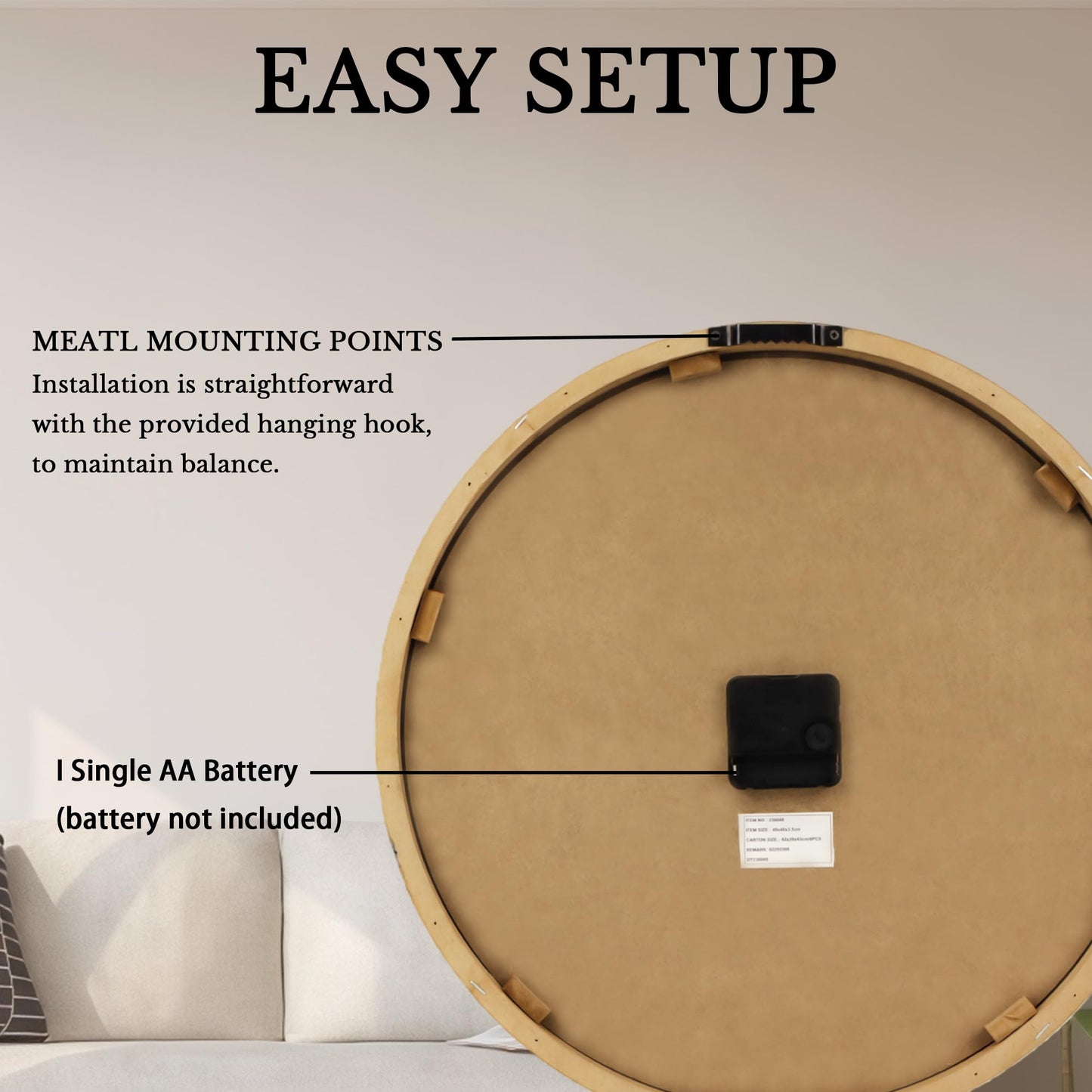 INTERHOMART Farmhouse Silent 16" Wall Clock Battery Operate,Wooden Non Ticking Sweep Movement, Large Farmhouse Wall Clock for Kitchen, Bedroom, Home Office, Living Room Decor, Roman Numerals