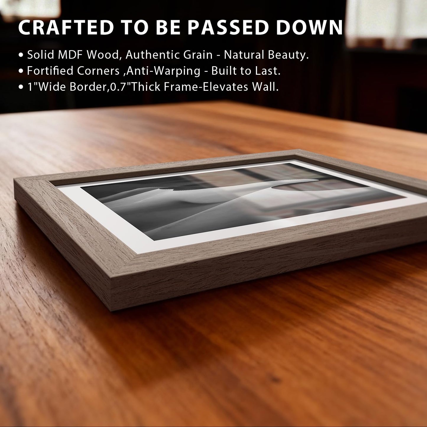 KissNow 5x7 Picture Frame 4 Pack, Walnut Wood 7x5 Frame, Tempered Glass, Vertical or Horizontal Tabletop Display for Photos & Art Prints