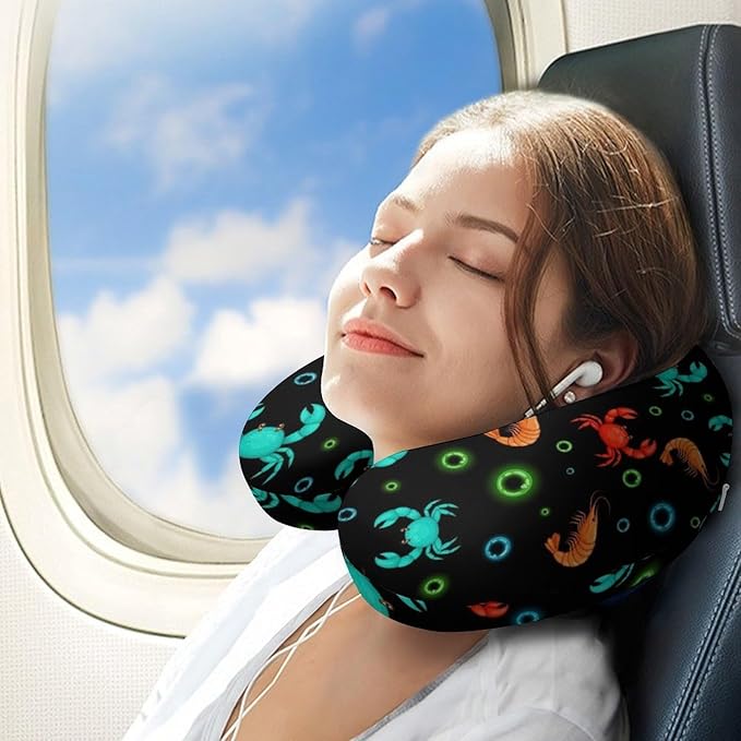 Breathable U-Shaped Neck Pillow Memory Foam Travel, Red Lobster U-Shape, Machine Washable Support Home Office