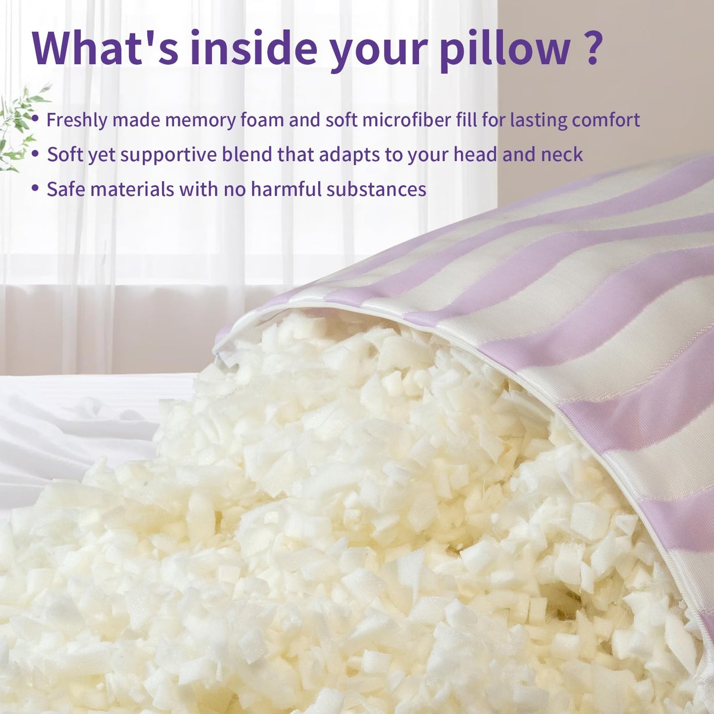 Auranta Pillows Queen Size Set of 2 - Cooling Shredded Memory Foam Bed Pillows for Sleeping, Adjustable Loft for Side, Back, and Stomach Sleepers, Medium Firm Support with Washable Cover, Mauve