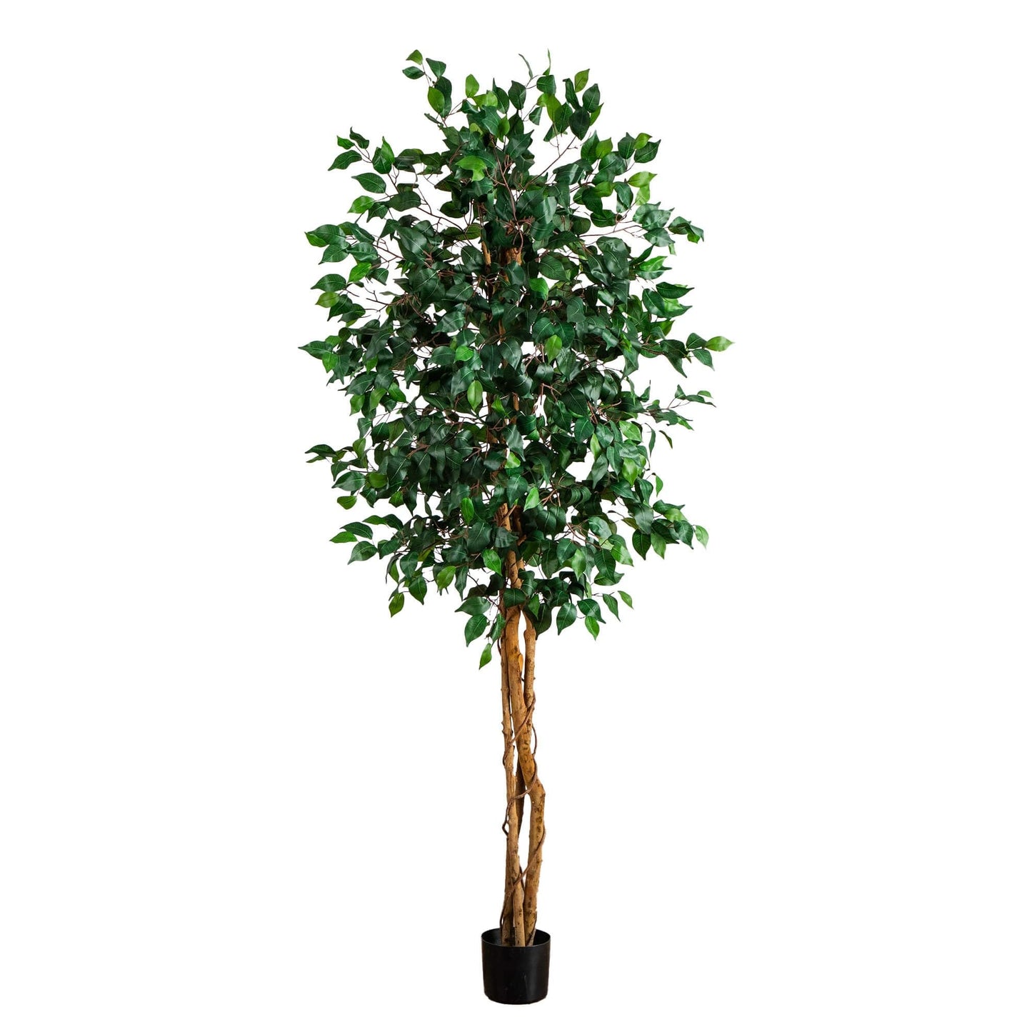 Nearly Natural 74in Artificial Triple Trunk Ficus Tree, Faux Greenery with Natural Wood Trunks for Indoor Home Decor