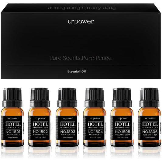 URPOWER Hotel Collection Diffuser Oil - 6 Premium Scents for Diffusers 10ml/0.34 fl oz Essential Oils Set for Diffusers for Home - Inspired by Baccarat Westin My Way Pure White Tea and Other Hotel