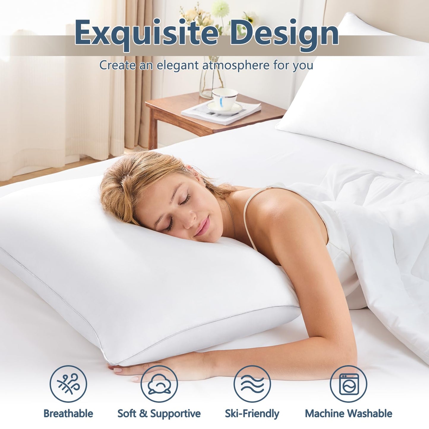 CozyLux Soft Supportive Bed Pillows for Side and Back Sleepers, Oeko-Tex Certified Down Alternative Filling, Hotel Quality Fluffy Sleeping Pillow, White, King - 19" x 34", 2 Pack