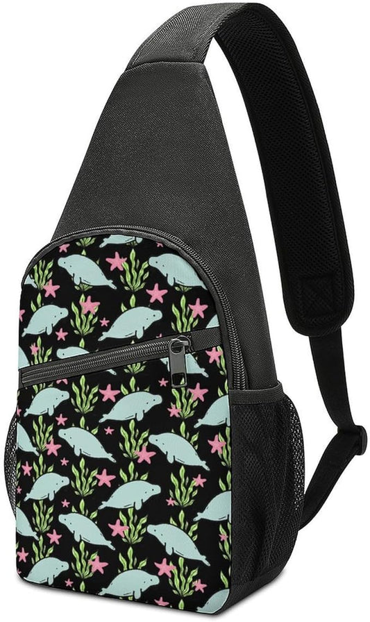 SWEET TANG Casual Sling Backpack for Women Chest Shoulder Crossbody Backpack, Gym Funny Sack, Satchel Travel Bag Outdoor Hiking Daypack Manatee Animals