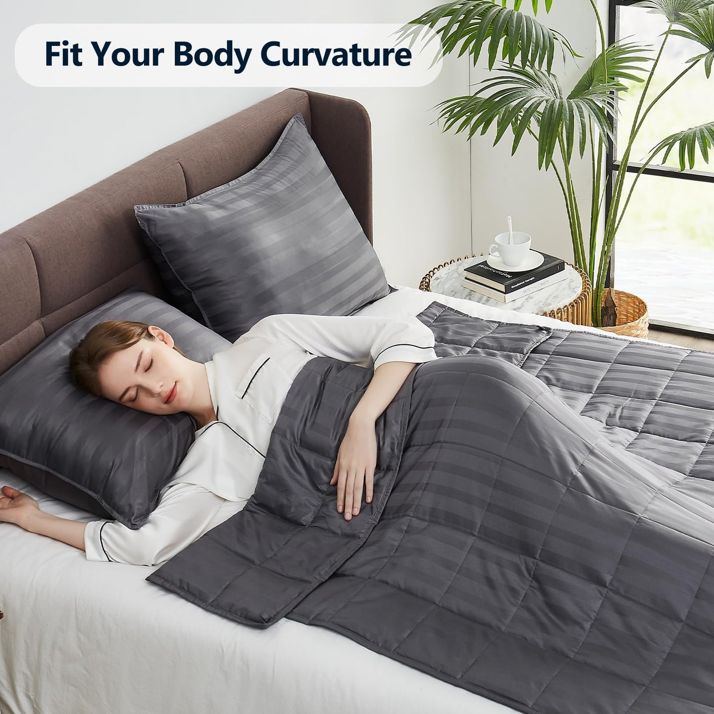 anfie Weighted Blanket King Size for Adults (80"x87" 20lbs Stripe Grey),Cooling Heavy Blanket for Sleeping Perfect for 190-210 lbs, Breathable Blanket for Adults & Couple All Season, Machine Washable