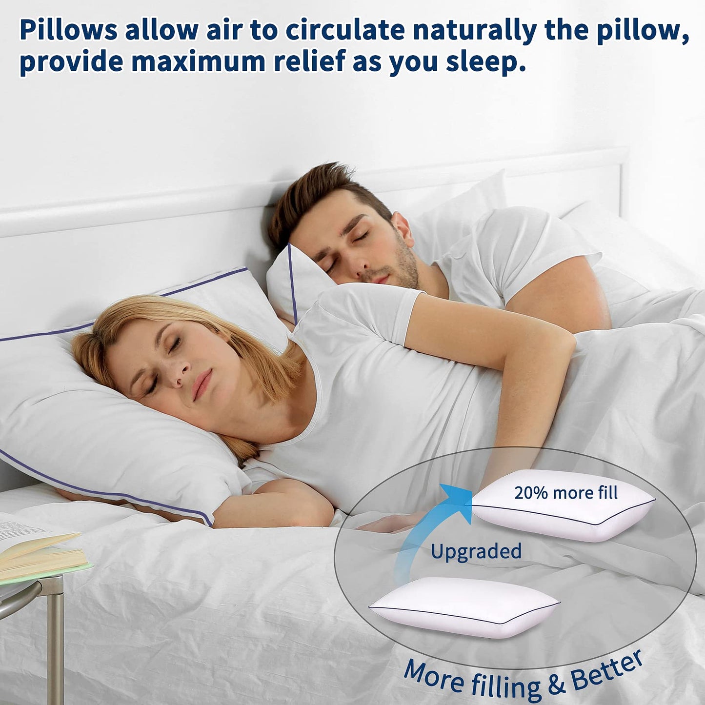 Opposy Bed Pillows for Sleeping Queen Size Set of 2- Cooling Pillows, Luxury Hotel Quality (Queen，White Pack of 2