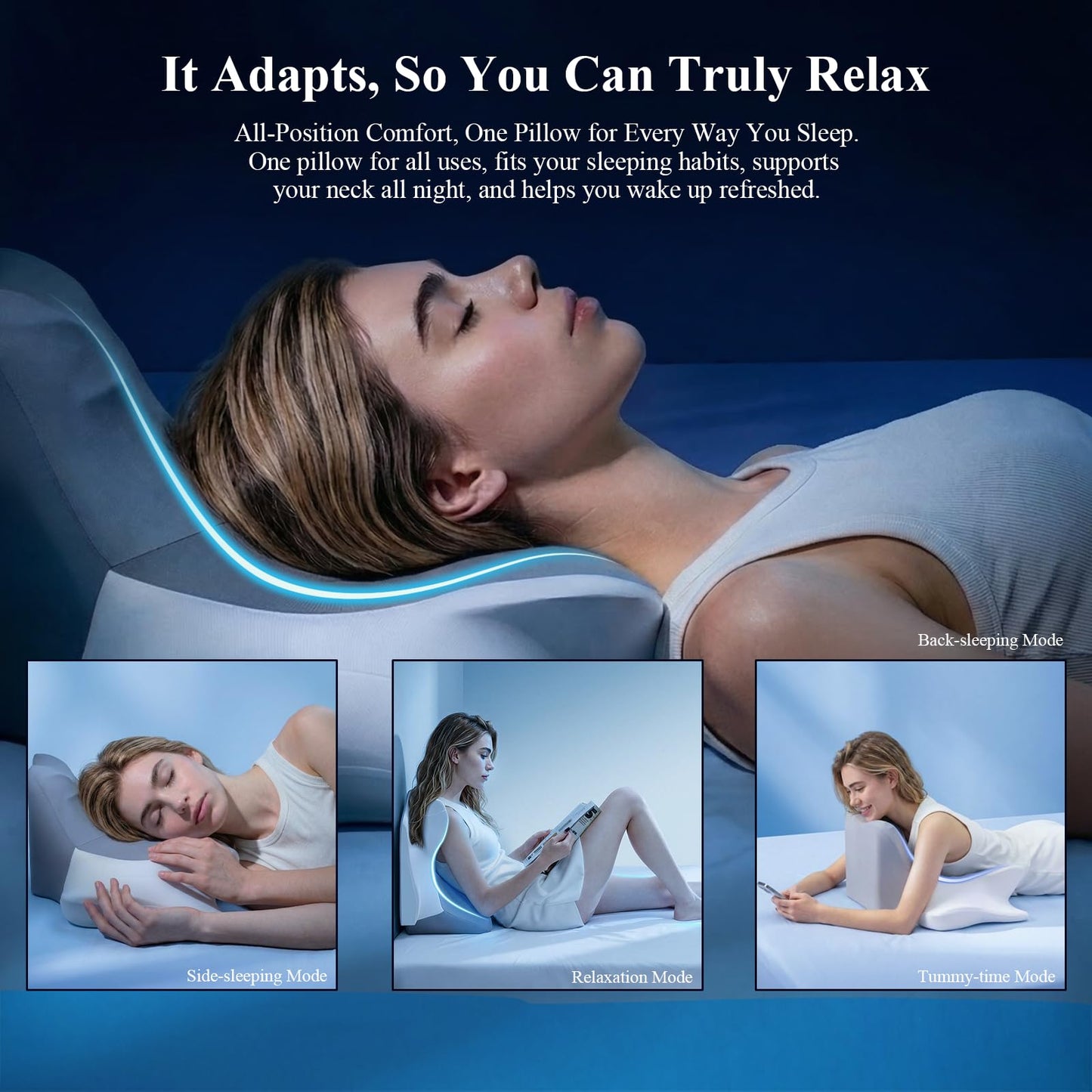 Wedge Pillow for Headboard, Reading Pillow for Bed, Contour Memory Foam Pillow for Sleeping Leaning and Lying, Ergonomic Support Neck Pillow for Side for Bed Couch Floor with Removable Washable Cover