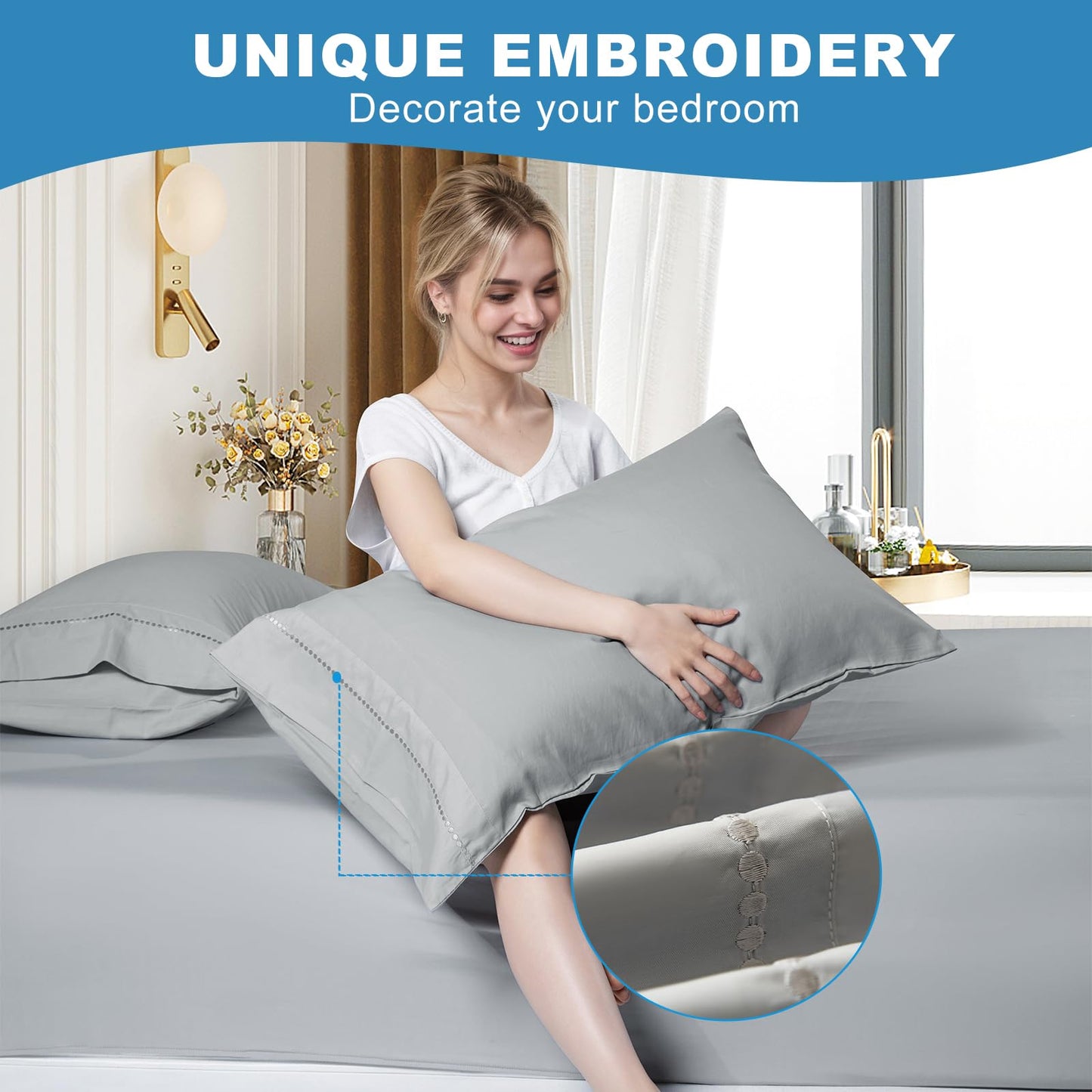 LOVSTOY Cooling Pillow Cases Body Size, Breathable Cool Pillowcases for Hair Skin and Hot Sleepers, Soft Silky Summer Pillow Cover with Envelope Closure, Grey, 20"x54"