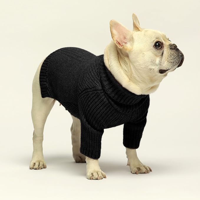Fitwarm Dog Turtleneck Sweater, Thermal Knitted Pet Coat, Dog Winter Clothes for Small Dogs, Cat Apparel, Black, XXL