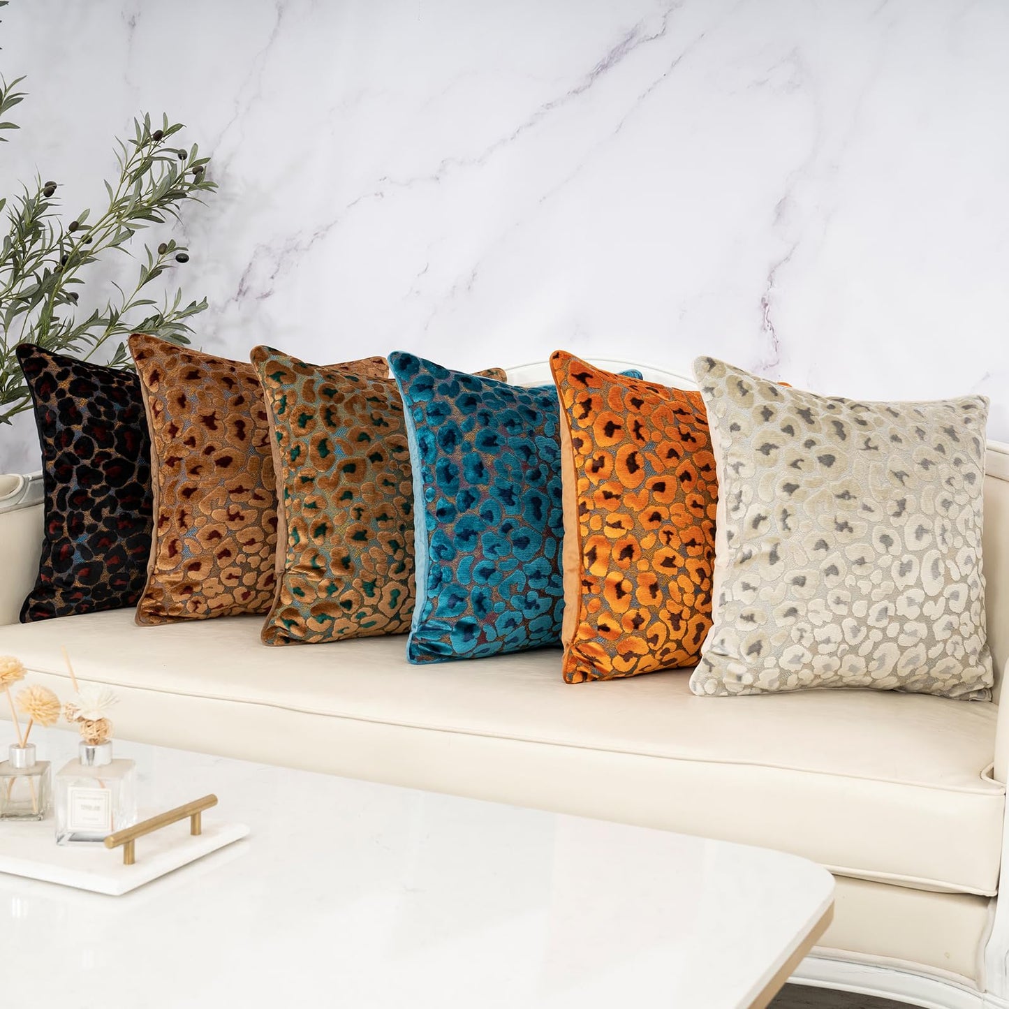 Alerfa Green Brown Floral Throw Pillow Cover 12 x 20 Inch Cut Velvet Rectange Luxury Decorative Lumbar Pillow Cover for Couch Living Room Bedroom