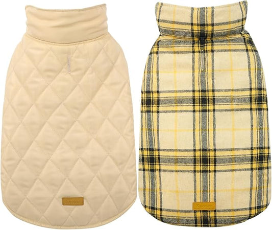 Kuoser Waterproof Dog Coat, Reversible Dog Jacket for Medium Dogs, Adjustable Durable Doggie Winter Coat Warm Puppy Cold Weather Apparel from Small to Large Breed, Yellow M